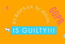 European school is guilty and GDPR text on the orange background