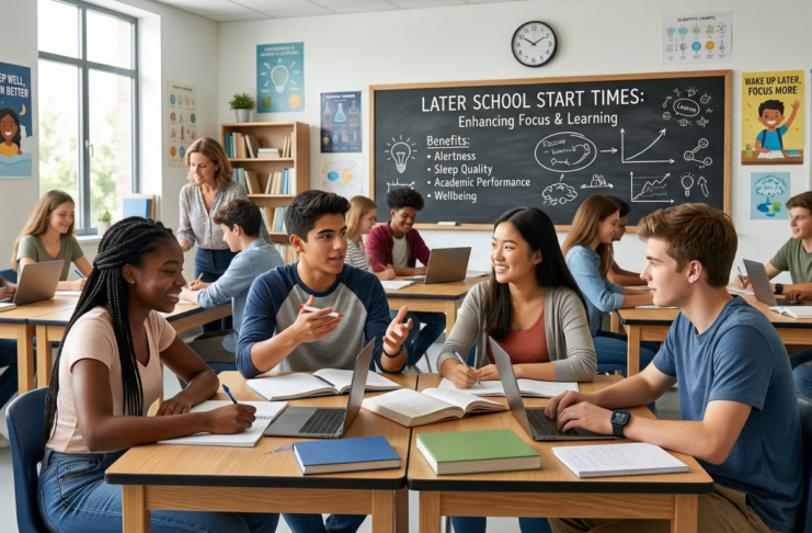 Later school start: Students engaged in classroom discussion.