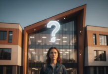 Leene Soekov shows lack of awareness about SWALS Person standing before modern building entrance.